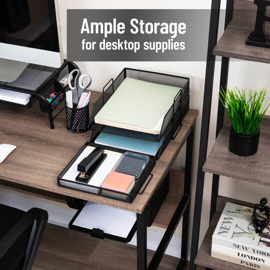 Mind Reader 2 Tier Paper Tray with Top Supply Compartment, Desktop File Organizer, Metal Mesh, Black